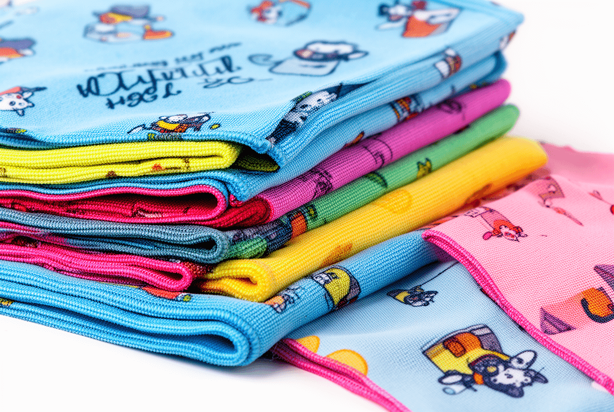 pile d’essuie-lunettes microfibre colorés avec impressions