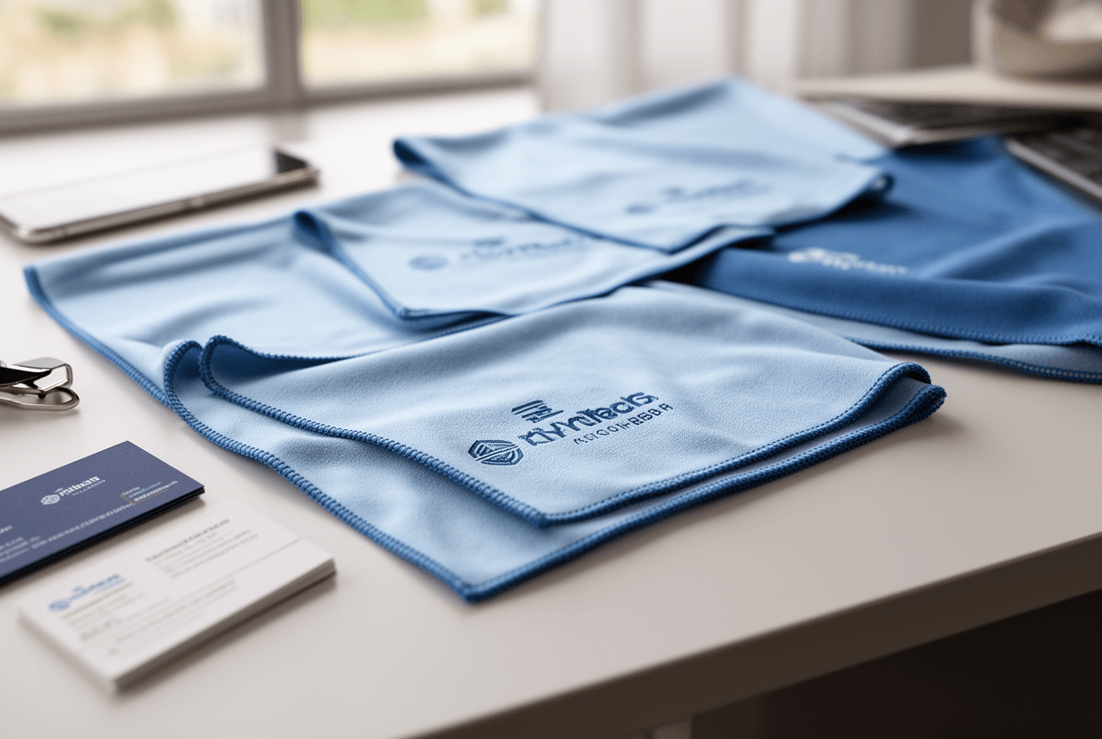 essuie-lunettes microfibre personnalisé sur bureau corporate